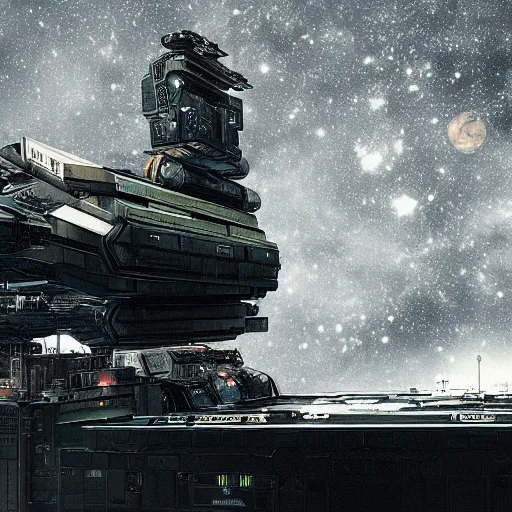 Image similar to spaceship transporting cargo containers, black background, eve online, the expanse, long shot, gritty, industrial