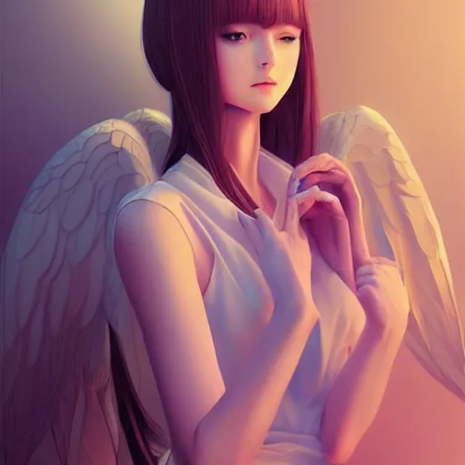 Image similar to infinitely detailed full - body portrait pale female peaceful dream angel wearing elegant clothes. beautiful! scenery art! by wlop & murata range, by ilya kuvshinov. artstation!! / pixiv!!