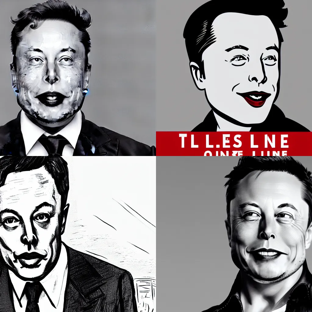 Prompt: one-line caricature of elon musk