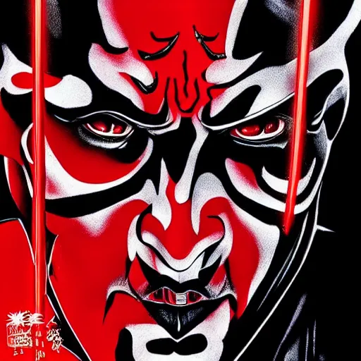 Image similar to Darth Maul portrait in the style of Junji Ito. Manga. Black & White. Gothic. Horror. Exquisitely detailed. 4K.