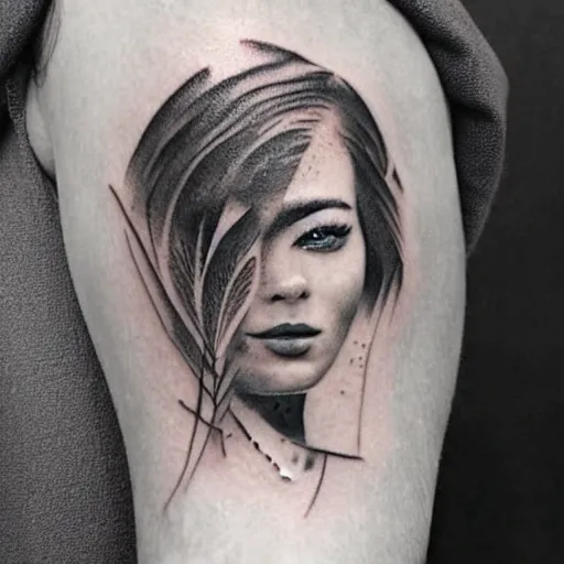 Prompt: realistic tattoo sketch of a beautiful woman face double exposure with a mountain scenery, in the style of matteo pasqualin, amazing detail, sharp