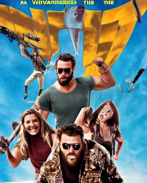 Image similar to a movie about the adventures of Gigachad, movie poster