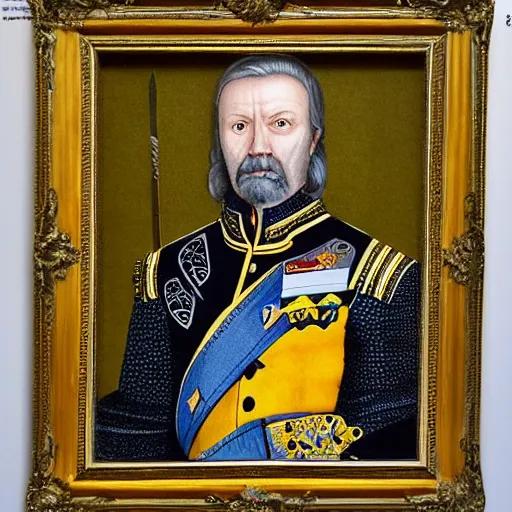 Prompt: portrait of the swedish king, painted by markus gunnar petterson, intricate linework, colored ink