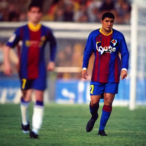 Prompt: ronaldo nazario fenomeno from fc barcelona, photograph by mark mann