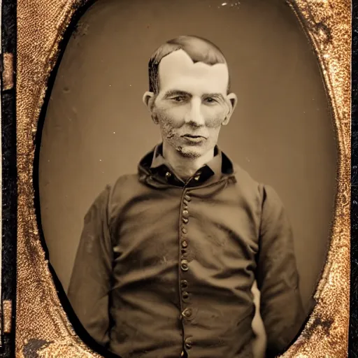 Image similar to tintype of a man with a pumpkin head