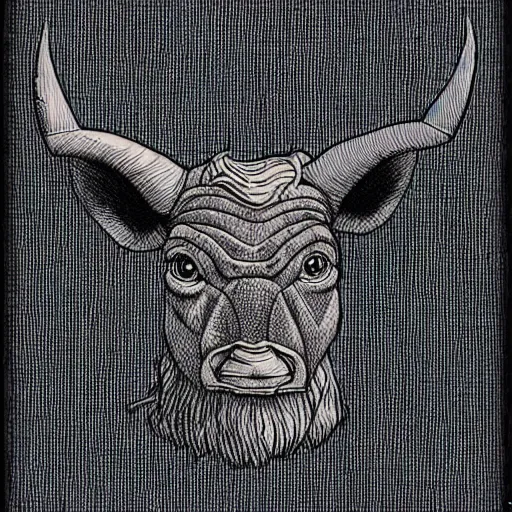 Image similar to a crosshatch minotaur.