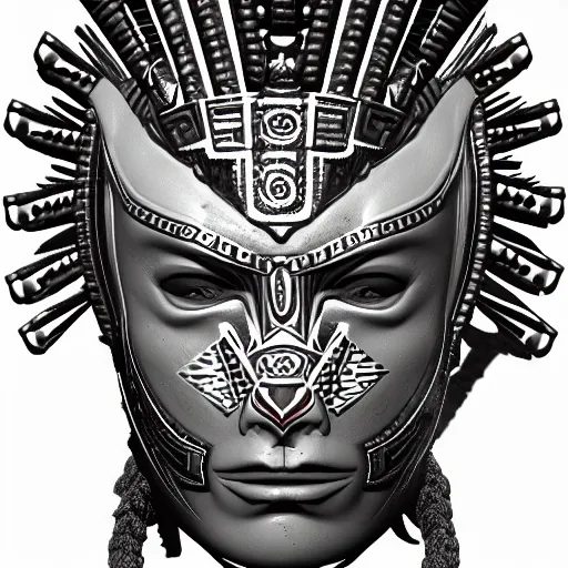 Image similar to Character Design, aztec warrior with jaguar mask, photorealistic