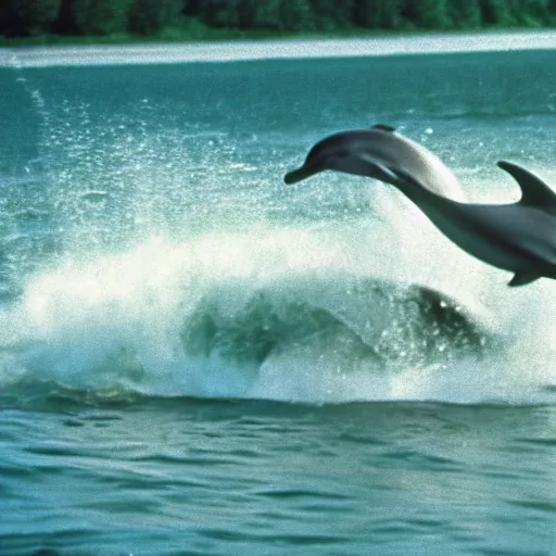 Prompt: randy'macho man'savage riding an angry dolphin in 1 9 9 1. photo taken with fujinon premista 1 9 - 4 5 mm t 2. 9, portra 8 0 0.