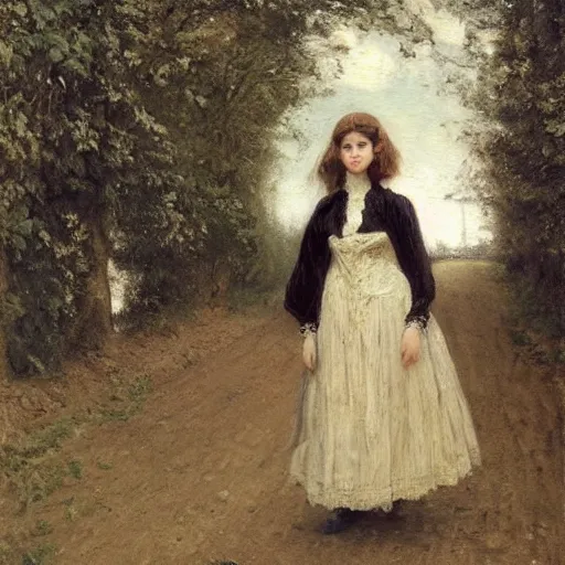 Prompt: young victorian woman lost in a labyrinth by alfred stevens