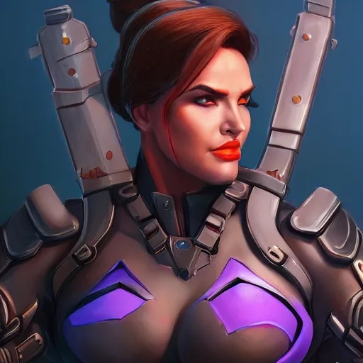 Image similar to a screenshot of arnold schwarzenegger as widowmaker in overwatch, portrait, fantasy, beautiful face, vivid colors, elegant, concept art, sharp focus, digital art, hyper - realistic, 4 k, unreal engine, highly detailed, hd, dramatic lighting by brom, trending on artstation