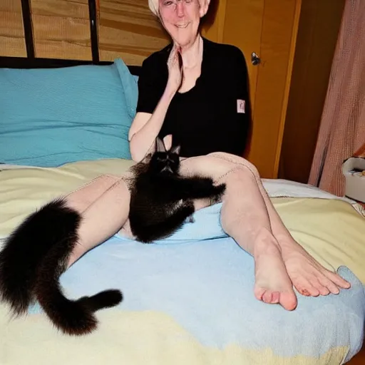 Image similar to a cat with long lady legs cooke