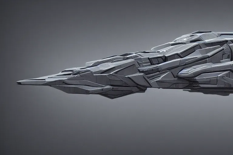 Prompt: side view of a massive futuristic starship, in gunmetal grey, very symmetrical, in blueprint form, in the style of will burns, mecha inspired, robotic, highly detailed, artstation, pinterest, deviantart, super realistic, unreal engine