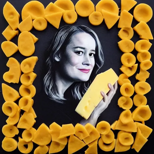 Image similar to a portrait made out of cheese of brie larson