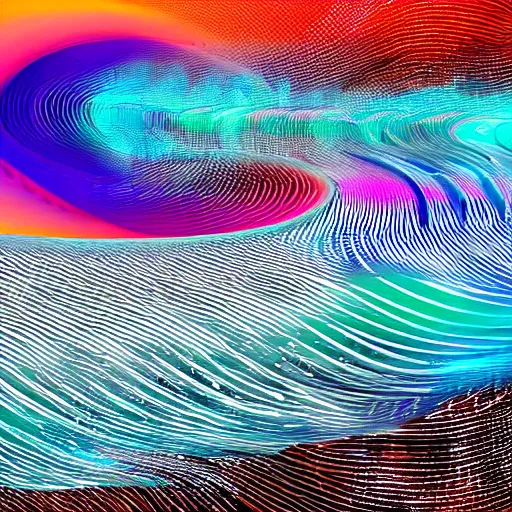 Image similar to 8 music waves, flowing in virtual world and mixing with each other