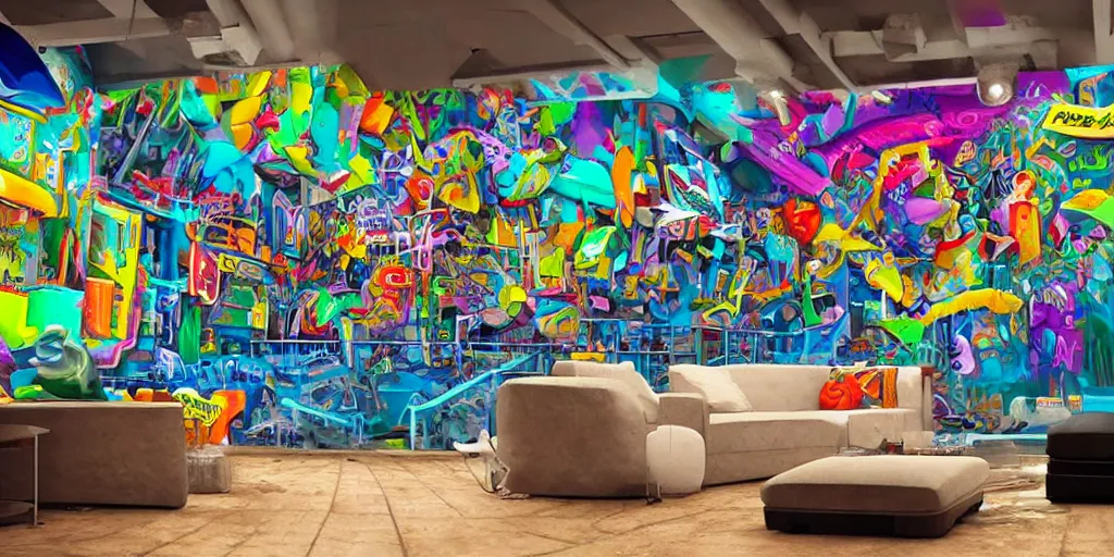 Prompt: cinematic view from inside the realm full of colorful 3 d graffiti, ultra realistic, extremely high definition, highly detailed and intricate masterpiece