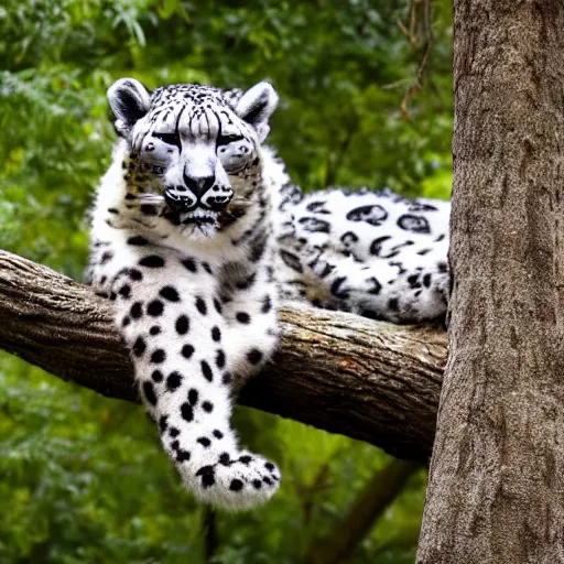 Image similar to anthropomorphic snow leopard leaning against a tree with a bow