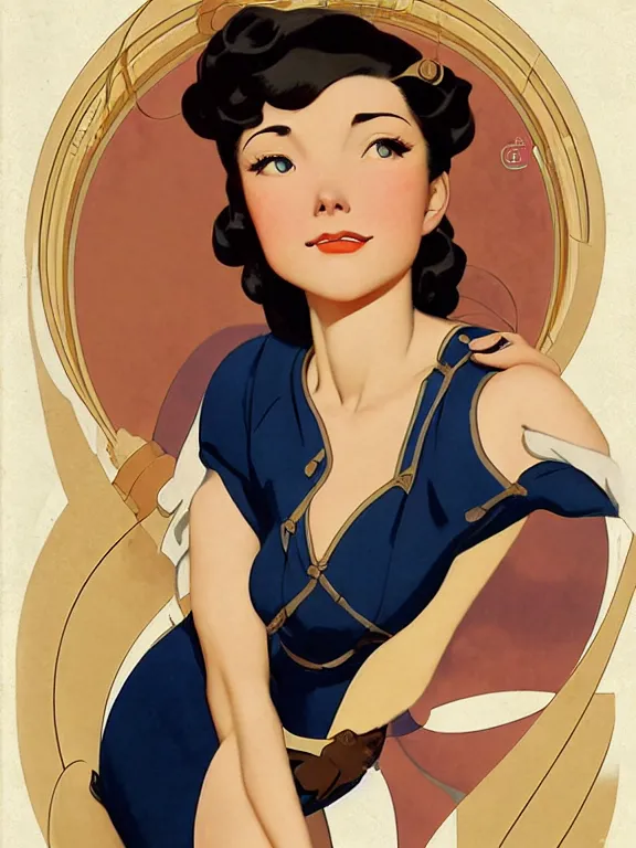 Image similar to korra, a beautiful art nouveau portrait by Gil elvgren, 1920s city environment, centered composition, defined features, golden ratio, gold jewlery, photorealistic professional lighting, cinematic