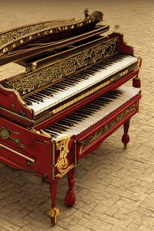 Image similar to Tonemapped Steampunk harpsichord, Artstation, photorealistic