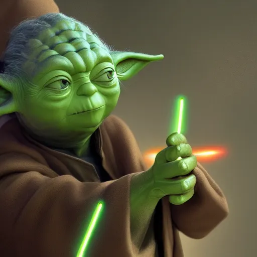 Image similar to Yoda hitting himself with a stick, hyperdetailed, artstation, cgsociety, 8k