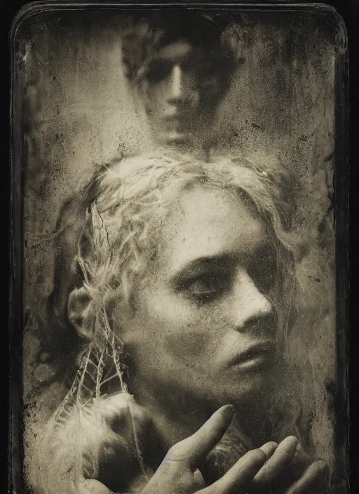 Prompt: old wetplate daguerreotype judas kiss of betrayal, fractal, intricate, elegant, highly detailed, parallax, leica, medium format, subsurface scattering, by jheronimus bosch and greg rutkowski and louis jacques mande daguerre