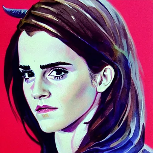 Prompt: detailed details photorealistic emma watson wearing devil horn headband in the style of bob peak and alex ross, gouache and wash paints color, detailed details facial and body and human and environments and proportionate, detailed 5 k details.