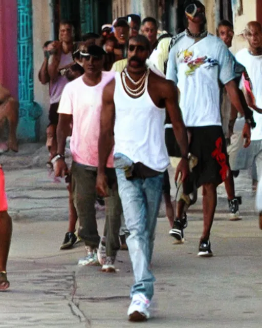 Image similar to tupac spotted in cuba, 2 0 0 9, paparazzi photo, hidden camera, low quality, shot from far away