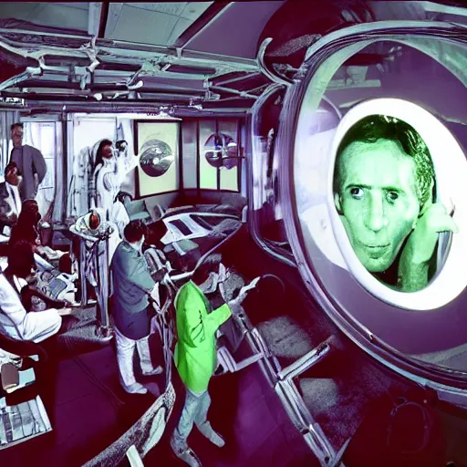 Image similar to photo of scientists watching a evel god in culture capsule, laboratory, bio chemical, hyperealistic, detailed photography, divinity, awful, sci - fi, green light