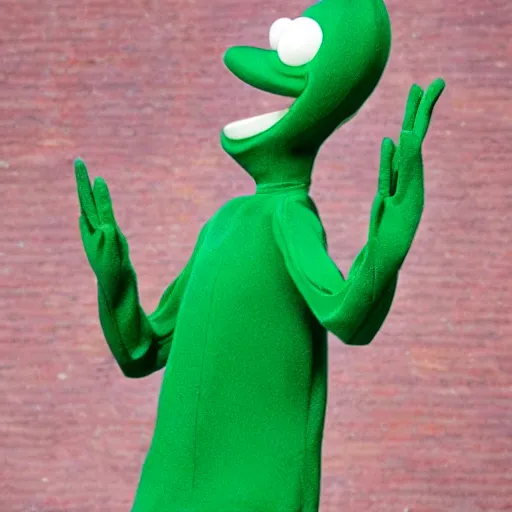 Prompt: photo of gumby as a real human with smooth shiny skin