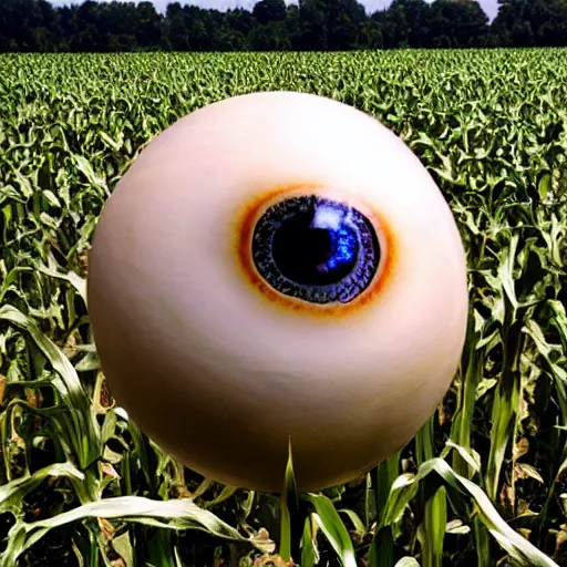 Image similar to model of a giant eyeball! in a farmers corn field