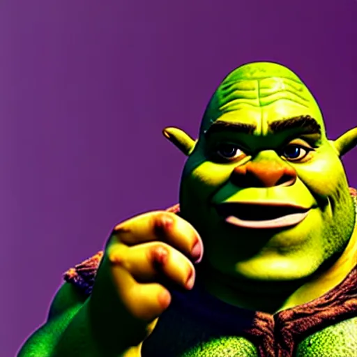 Prompt: a dramatic cinematic shot of shrek eating an onion, 8 k, ultra - realistic