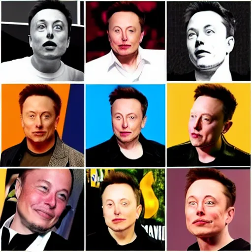 Prompt: elon musk in the style of various artists