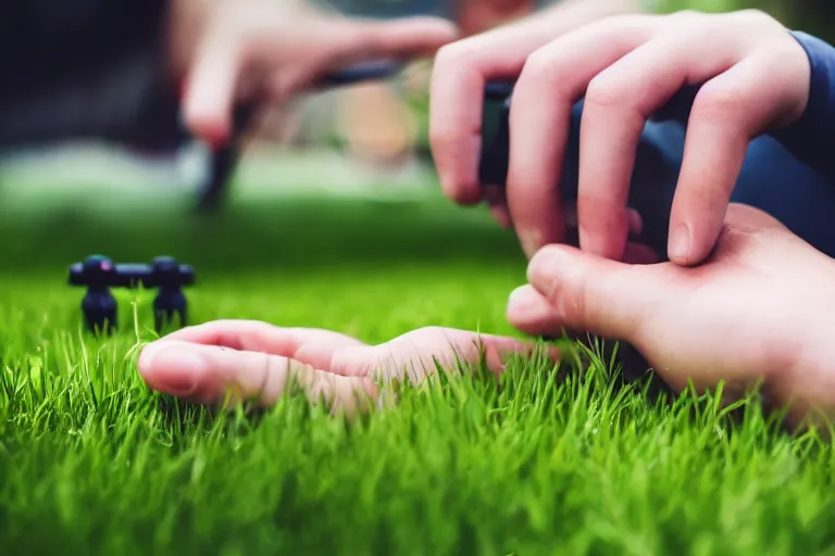 a photo of a gamer finally touching grass,, Stable Diffusion