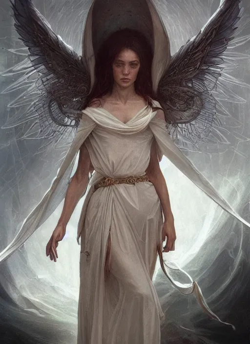 Prompt: angel wizard, physically accurate, moody dynamic lighting, very very intricate, very very elegant, highly detailed, digital painting, artstation, HR GIGER, Hieronymus Bosch, Francis Bacon, concept art, smooth, very beautiful, sharp focus, illustration, art by artgerm and greg rutkowski and alphonse mucha
