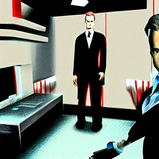 Prompt: american psycho on nintendo 6 4