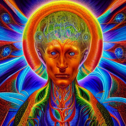 Prompt: the sacred tree by alex grey in the style of oil painting visionary art, intricate artwork octane render, trending on artstation, very coherent symmetrical artwork