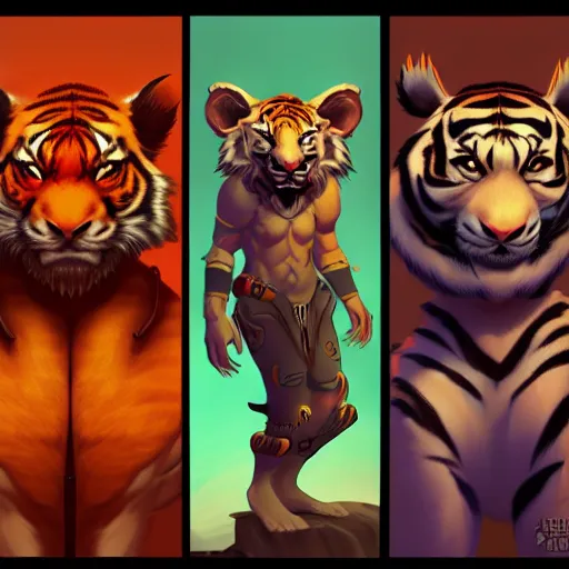 Image similar to exophilia, handsome, tiger alien race, arcana, godlike, harmony artstation