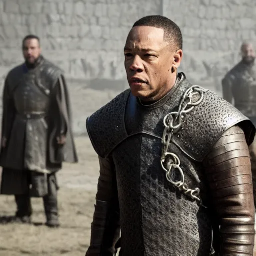 Prompt: still of dr dre in game of thrones