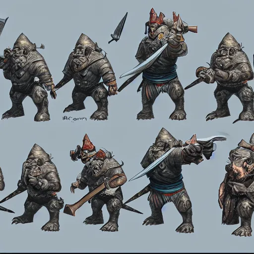 Prompt: a dwarven warrior defending a room from goblins, concept art, dim lighting