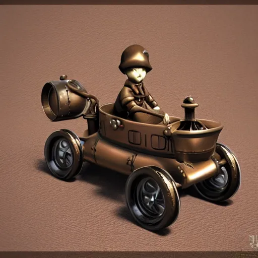 Image similar to steampunk children's pedal car, detailed, 3 d render, steampunk,