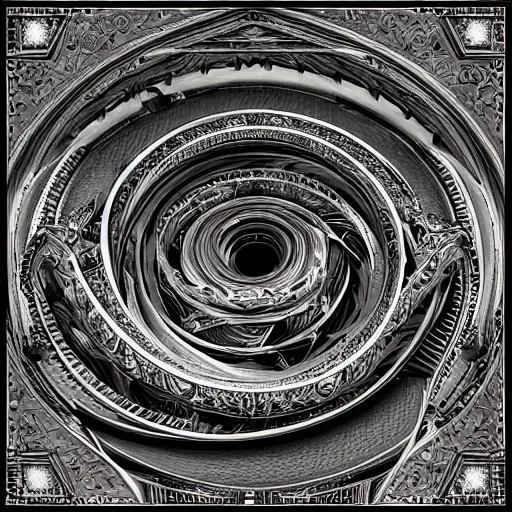 Prompt: logic puzzle by escher isometric 3 d, zodiac, sigil, magic, wizardry, shrine, akashic, multiverse, swirling, vortex digital art, highly detailed, fine detail, intricate, ornate, complex, octane render, unreal engine, photorealistic