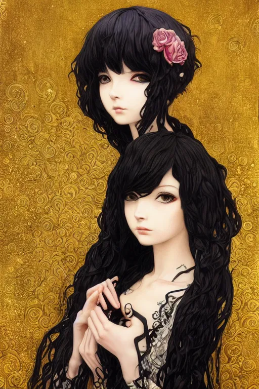 Image similar to portrait of beautiful young gothic anime maiden, cute-fine-face, pretty face, realistic shaded Perfect face, fine details. Anime, cyberpunk, Warhammer, highly detailed, artstation, illustration, art by Ilya Kuvshinov and Gustav Klimt and Gustav Klimt and Gustav Klimt and Gustav Klimt