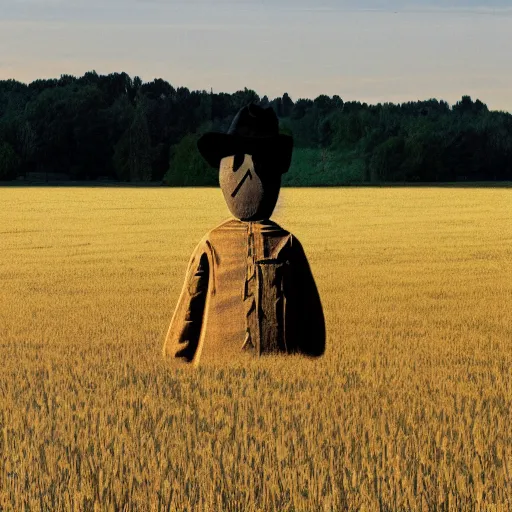 Prompt: a scarecrow in a field in the style of andrew wyeth