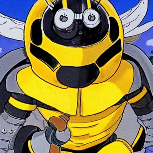 Prompt: a bumblebee wearing a suit of armor competing for the love of a princess, studio ghibli, happy