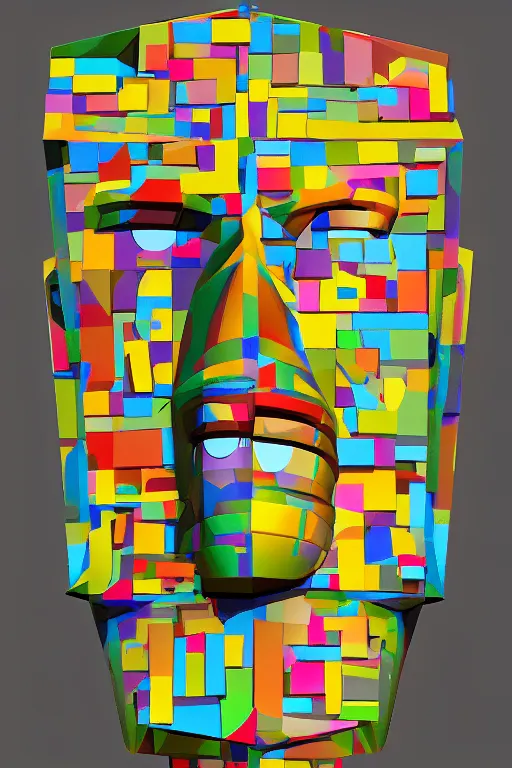 Image similar to cubist moai statue cutout digital illustration cartoon colorful beeple