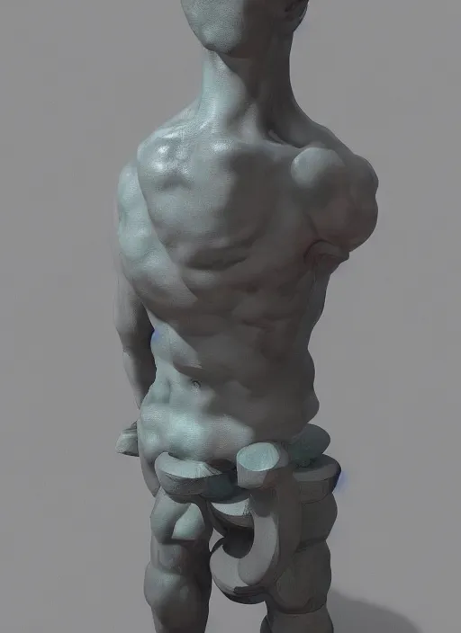 Image similar to a sculpture of a man standing next to a tall vase, a raytraced image by Hikari Shimoda, polycount, video art, vray tracing, ray tracing, rendered in unreal engine