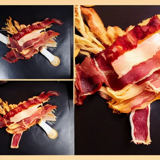 Image similar to sephiroth made out of crispy bacon