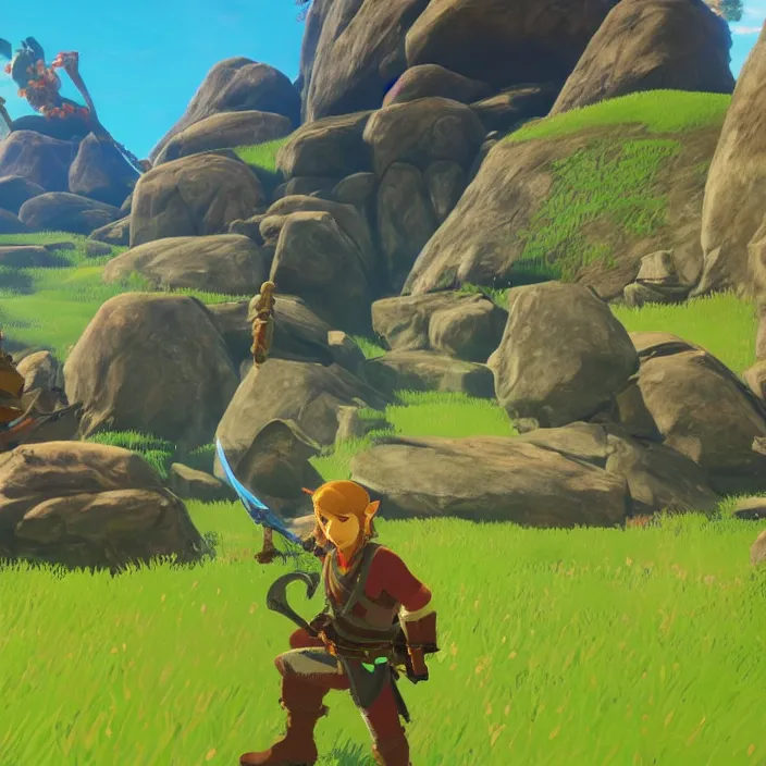 Image similar to Chuck Norris in The Legend of Zelda Breath of the Wild, detailed screenshot