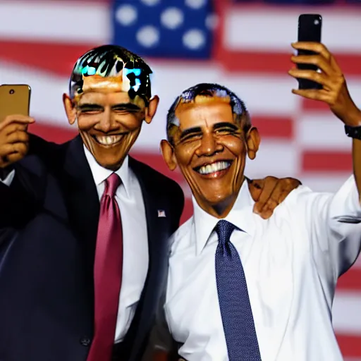 Prompt: trump and obama taking a selfie together