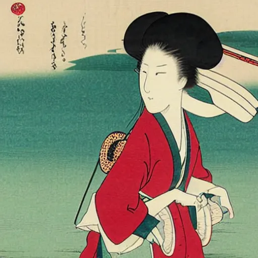 Image similar to ukiyo - e paintings of hatsune miku