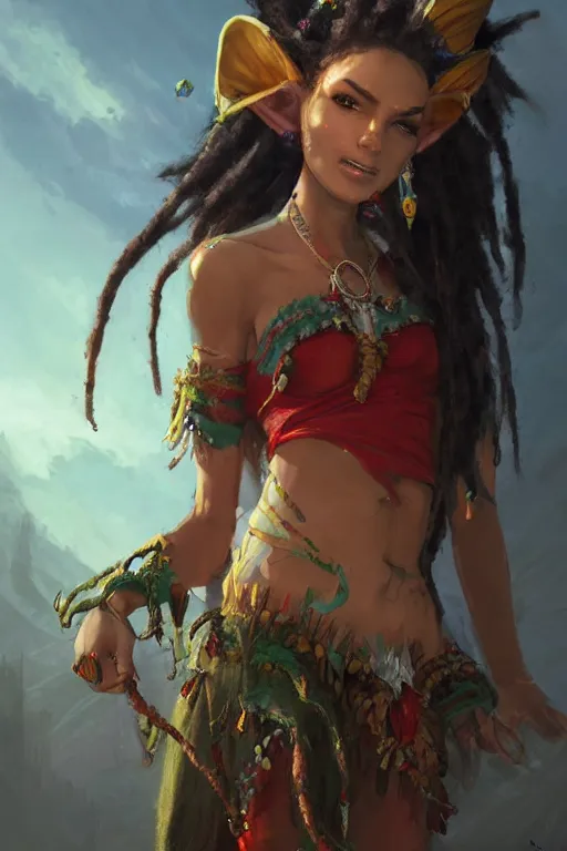Prompt: A stunningly beautiful Rastafarian Elf woman by WLOP, greg rutkowski and ross tran